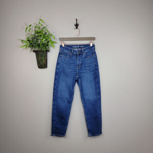 AE 4 American Eagle Mom Jeans Tapered Leg Relaxed Fit Hi V Rise Medium Blue Wash